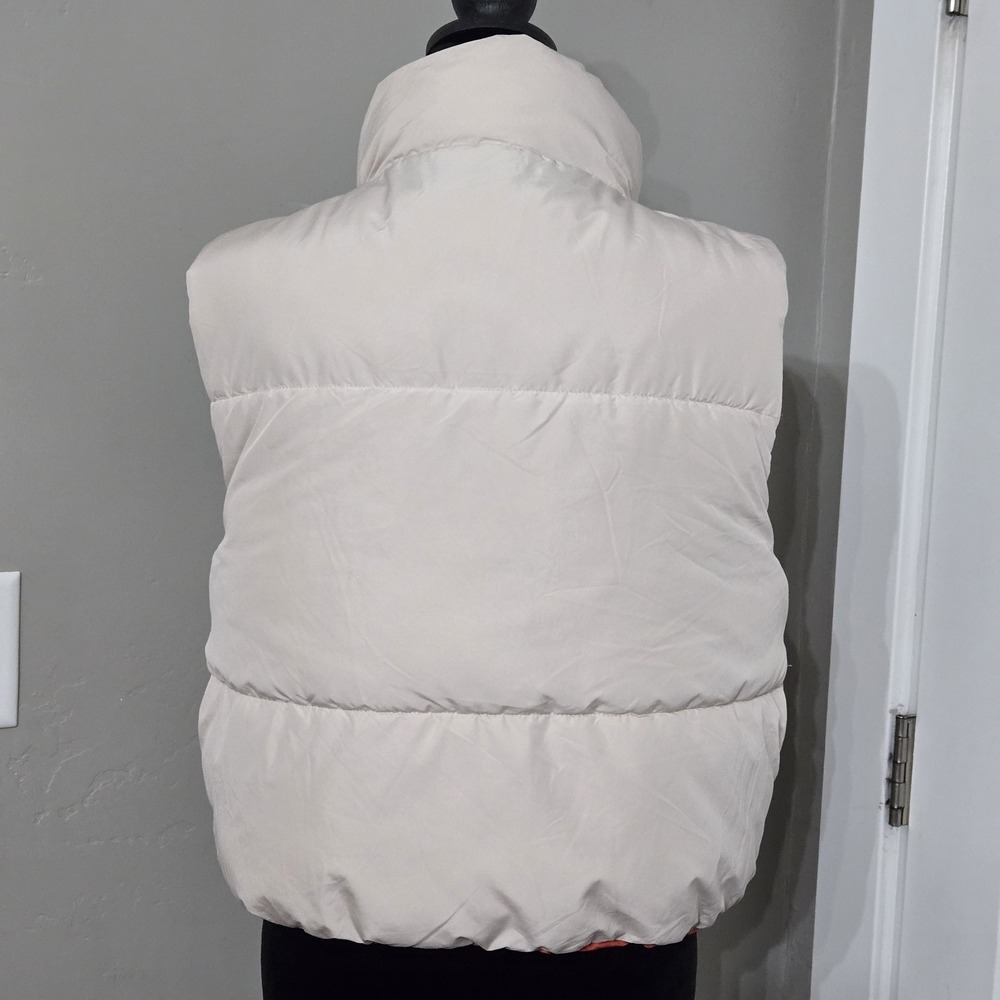 Love Tree Cropped Reversible Puffer Vest Sz L Beige Orange Full Zip Pockets‎ - Picture 6 of 12